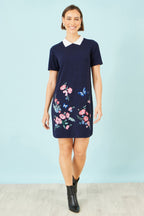Yumi Navy Embroidered Knitted Floral Tunic