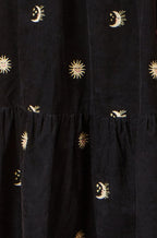 Yumi Black Cosmic Embroidery Cord Midi Shirt Dress