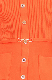 Yumi Orange Rib Knitted Skater Dress With Buckle Detail