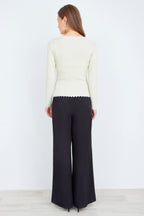 Yumi Ivory Metallic Thread Rib Wrap Knitted Top