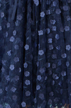 Yumi Navy Mesh Floral Applique Midi Skirt