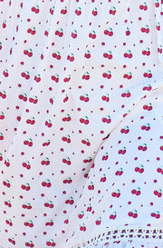 Yumi White Cherry Print Lace Trim Cotton Midi Dress