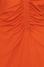 Yumi Orange Ruched Front Stretch Midi Dress