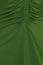 Yumi Green Ruched Front Stretch Midi Dress