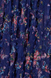 Yumi Navy Floral Ruffle Mesh Midi Skirt