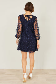 Yumi Navy Long Sleeve Floral Applique Tunic