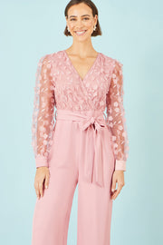 Yumi Pink Flower Applique Jumpsuit