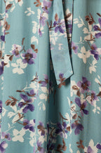 Yumi Blue Blossom Skater Midi Dress With Angel Sleeves