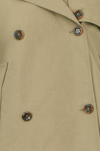 Yumi Green Cropped Trench Jacket With Pockets and Check Lining