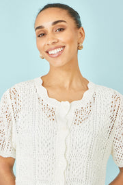 Yumi White Crochet Short Sleeve Cardigan