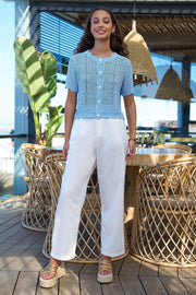 Yumi Blue Crochet Short Sleeve Cardigan