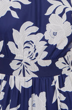 Yumi Navy Flower Stretch Mesh Midi Dress With Angel Sleeves