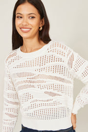 Yumi White Wave Pointelle Knitted Jumper