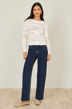 Yumi White Wave Pointelle Knitted Jumper