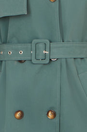 Yumi Blue Belted Trench Coat With Check Lining