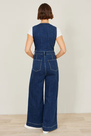 Yumi Blue Denim Stretch Fitted Jumpsuit