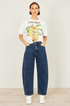 Yumi Blue Denim Barrel Relaxed Fit Jeans