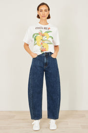 Yumi Blue Denim Barrel Relaxed Fit Jeans