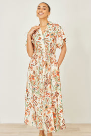 Yumi Ivory Viscose Relaxed Boho Print Maxi Shirt Dress