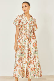 Yumi Ivory Viscose Relaxed Boho Print Maxi Shirt Dress