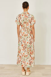 Yumi Ivory Viscose Relaxed Boho Print Maxi Shirt Dress