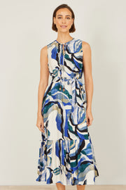 Yumi Blue Viscose Swirl Print Midi Dress