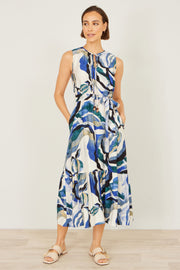 Yumi Blue Viscose Swirl Print Midi Dress