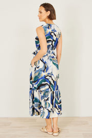 Yumi Blue Viscose Swirl Print Midi Dress