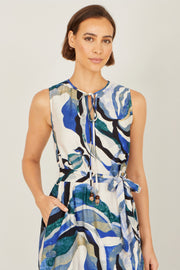 Yumi Blue Viscose Swirl Print Midi Dress