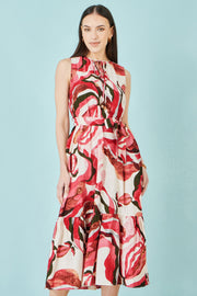 Yumi Pink Viscose Swirl Print Midi Dress