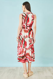 Yumi Pink Viscose Swirl Print Midi Dress
