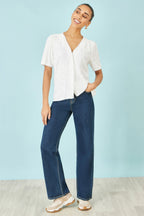 Yumi White Paisley Viscose Embroidered Shirt