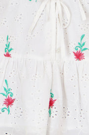 Yumi White Cotton Broderie Anglaise Embroidered Tie Top