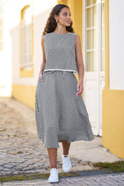 Yumi Black Gingham Cotton Midi Skirt