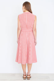 Yumi Red Stripe Midi Sleeveless Shirt Dress
