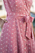 Yumi Red Broderie Anglaise Embroidered Sleeveless Shirt Dress