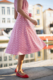Yumi Red Broderie Anglaise Embroidered Sleeveless Shirt Dress