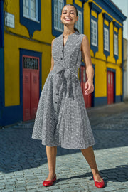 Yumi Black Broderie Anglaise Embroidered Sleeveless Shirt Dress