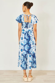 Yumi Blue Floral Viscose Midi Shirt Dress With Matching Belt
