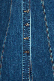 Yumi Blue Stretch Denim Panel Fitted Dress