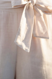 Yumi Natural Linen Mix Cropped Trousers With Tie Belt
