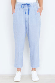 Yumi Blue Cotton Stripe Cropped Trousers