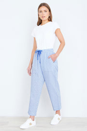 Yumi Blue Cotton Stripe Cropped Trousers