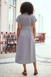 Yumi Black Gingham Relaxed Shirt Dress With Matching Belt