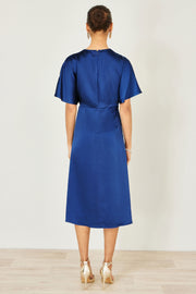 Yumi Navy Satin Midi Kimono Dress