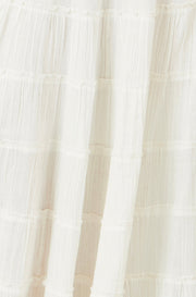 Yumi White Double Cotton Tiered Boho Maxi Skirt