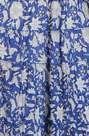 Yumi Blue Floral Cotton Tiered Maxi Skirt