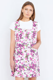 Yumi Pink Retro Floral Cotton Stretch Pinafore Dress