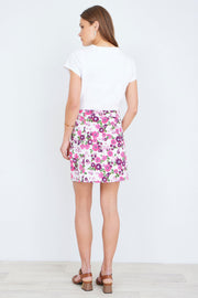 Yumi Pink Retro Floral Cotton Stretch Mini Skirt