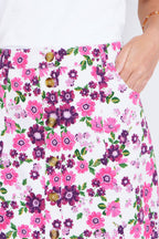 Yumi Pink Retro Floral Cotton Stretch Mini Skirt